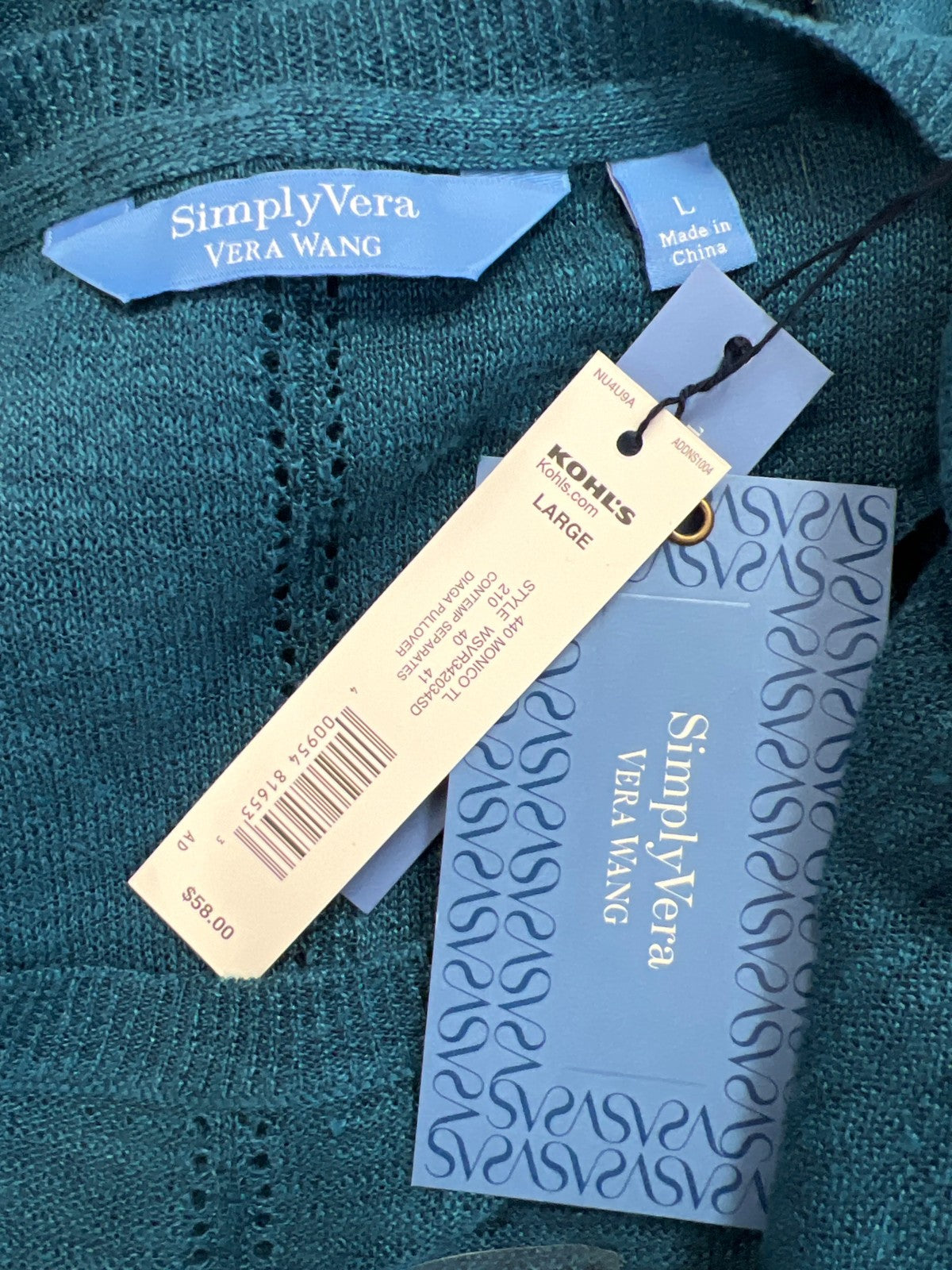 Simply Vera Wang Women’s Blue Long Sleeve Thin Sheer Asymmetrical Sweater - L