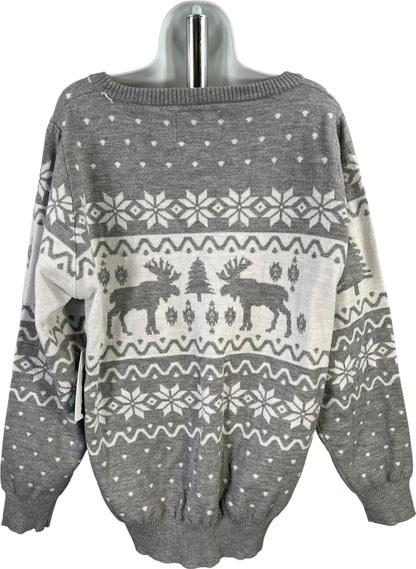TipsyElves Women’s Gray Classic Moose Holiday Christmas Sweater - XL