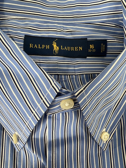 Ralph Lauren Men's Blue Striped Long Sleeve Button Up Shirt - 16/ 32-33