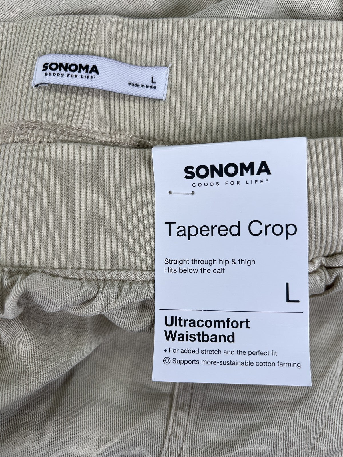 Sonoma Women’s Beige Stretch Pull On Tapered Crop Pants - L