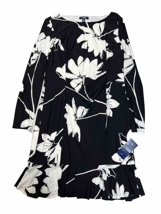 NEW Chaps Women's Black/White Long Sleeve Floral Shift Dress - XL