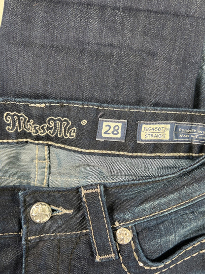 Miss Me Women’s Dark Wash Sequin Pocket Straight Denim Jeans - 28