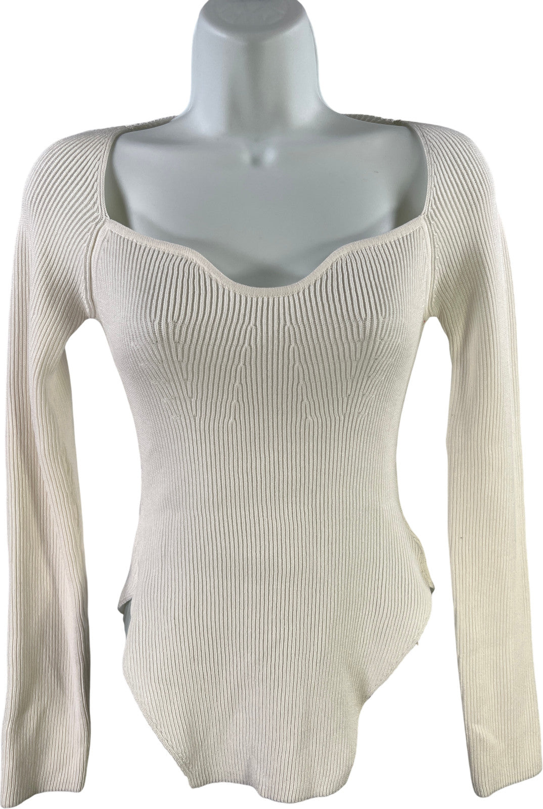 Commense Women’s Ivory/White Ribbed Long Sleeve Sweater Shirt - S