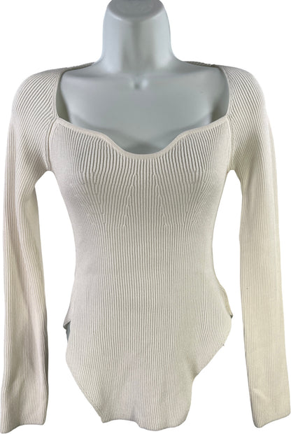 Commense Women’s Ivory/White Ribbed Long Sleeve Sweater Shirt - S