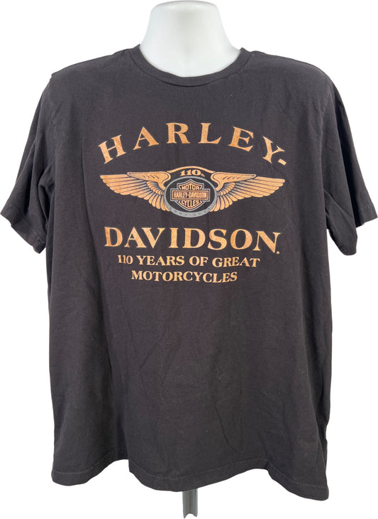 Harley Davison Men’s Black/Gold 110 Years Short Sleeve T-Shirt - XL