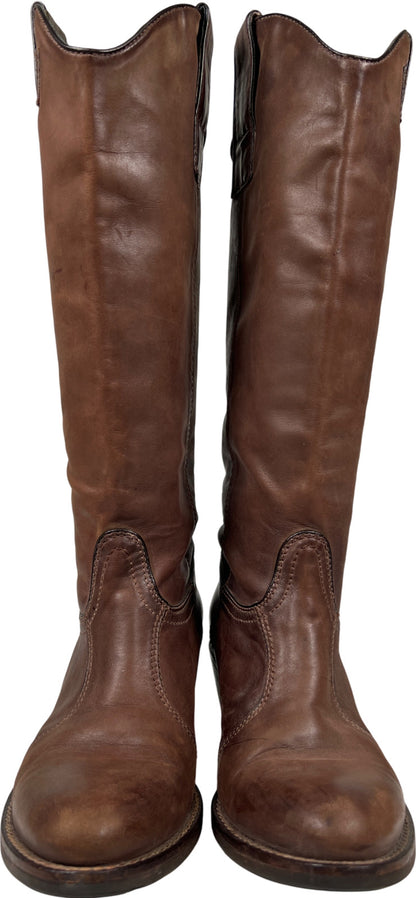 Janet and Janet Women’s Brown Leather Heeled Fashion Western Boots - 38/US 7