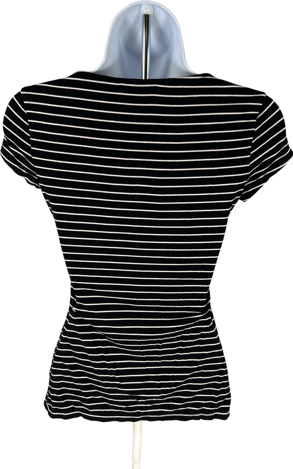 White House Black Market Womens Black Striped Ruffle Trim Cap Sleeve T-Shirt XXS