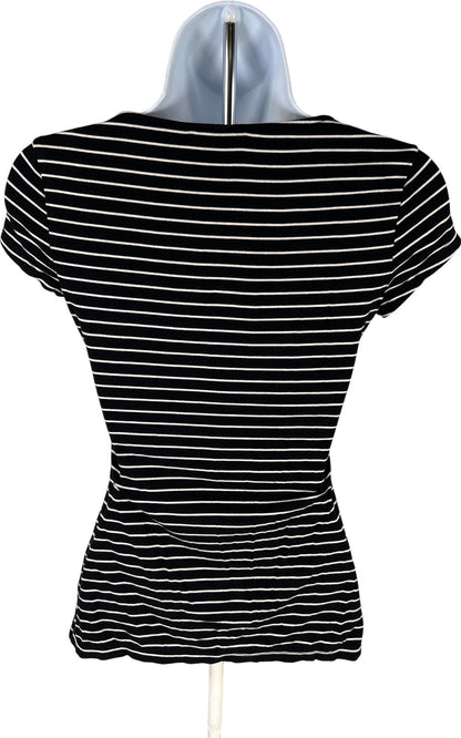 White House Black Market Womens Black Striped Ruffle Trim Cap Sleeve T-Shirt XXS