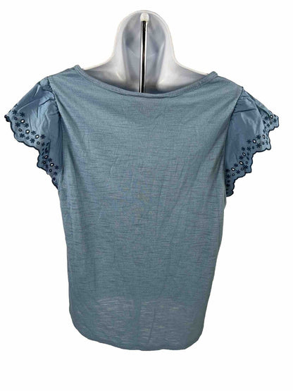NEW Lauren Conrad Women's Blue Ruffle Sleeve T-Shirt - M
