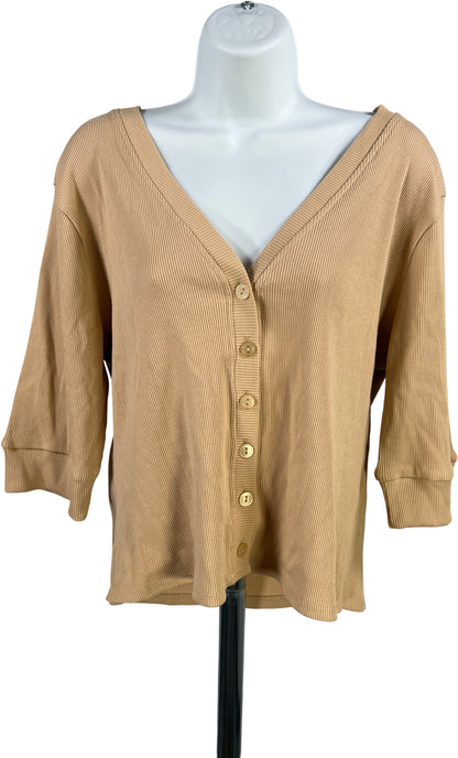 Bagatelle Women’s Beige Ribbed 1/2 Sleeve Button Up Cardigan Sweater - XL