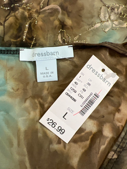 Dressbarn Women’s Brown/Blue Glitter 3/4 Sleeve V-Neck Blouse - L