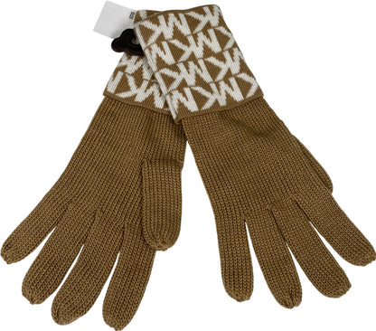 Michael Kors Women’s Brown Logo Cuffed Knit Gloves - One Size