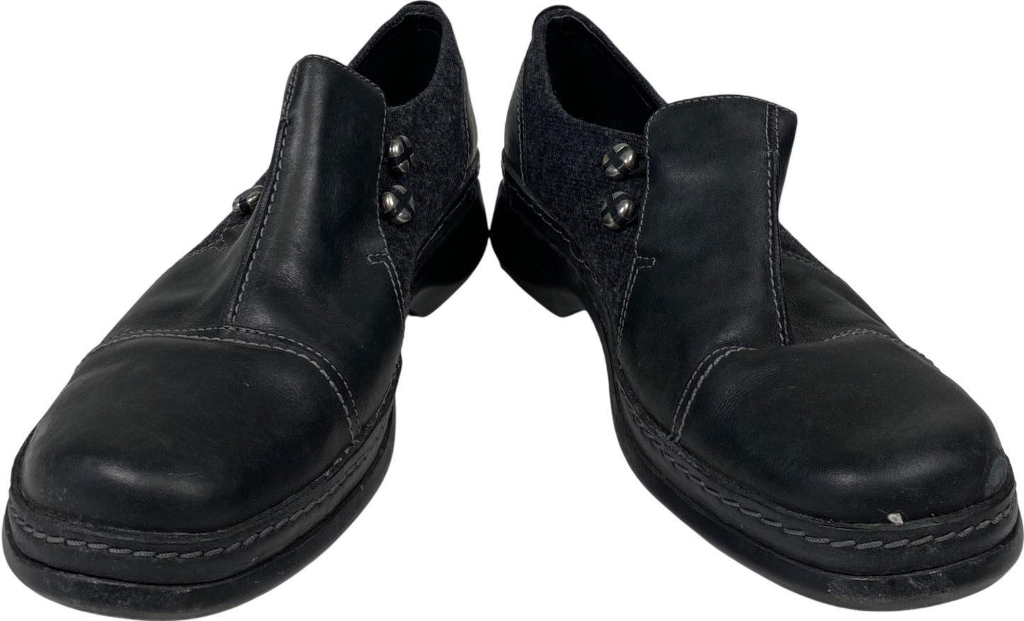 Clarks Women’s Black Leather Certina Ease Slip On Walking Shoes - 8