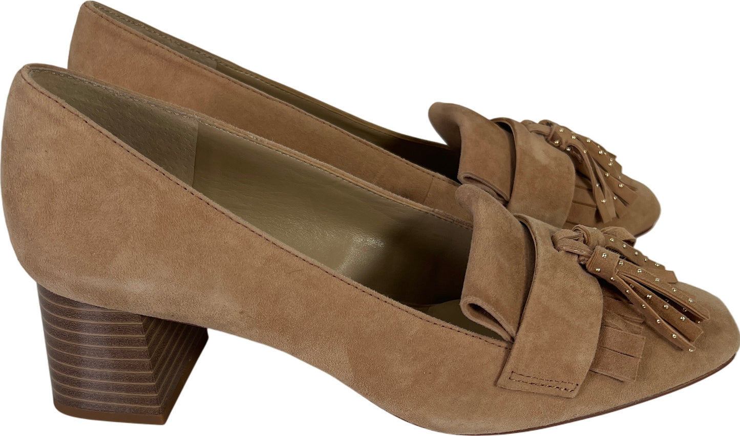 Enzo Angioini Women&#39;s Beige Fringe Block Heels - 7