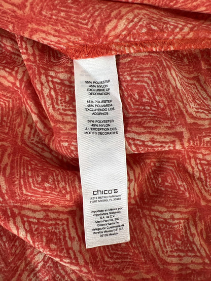 Chico’s Women’s Orange Sequin Font 3/4 Sleeve Pullover Blouse - 1/US M