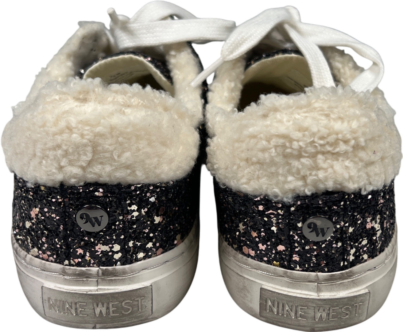Nine West Women’s Black Glitter Sherpa Trim Lace Up Sneakers - 7.5