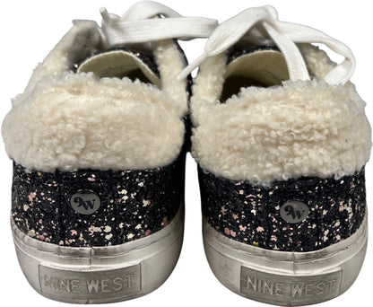 Nine West Women’s Black Glitter Sherpa Trim Lace Up Sneakers - 7.5