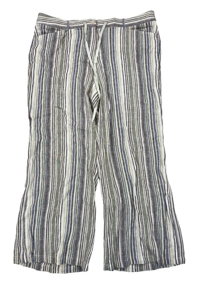 NEW Lane Bryant Women's Beige/Green Striped Linen Blend Pants - 18/20