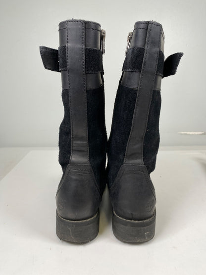 Timberland Women’s Black Suede Wenham Mid Calf Lace Up Side Zip Boots - 8