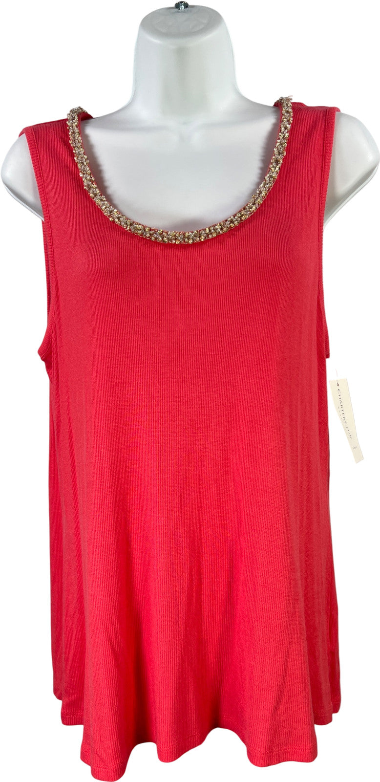 Charter Club Women’s Pink/Coral Beaded Neck Tank Top - Plus 1X