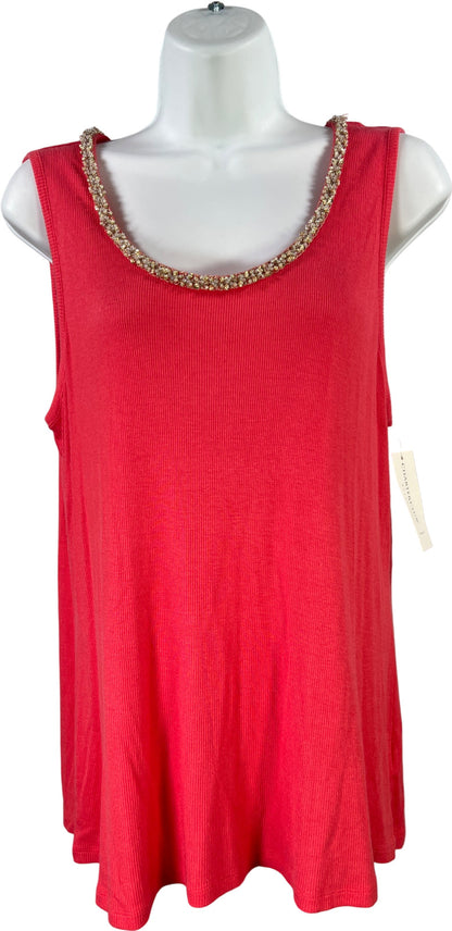 Charter Club Women’s Pink/Coral Beaded Neck Tank Top - Plus 1X