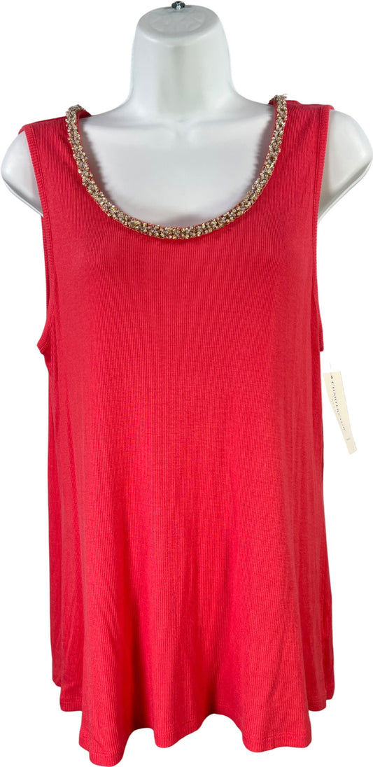 Charter Club Women’s Pink/Coral Beaded Neck Tank Top - Plus 1X