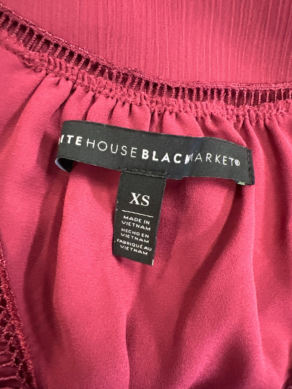 White House Black Market Women’s Burgundy Long Sheer Sleeve V-Neck Blouse - XS