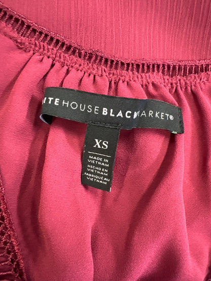 White House Black Market Women’s Burgundy Long Sheer Sleeve V-Neck Blouse - XS