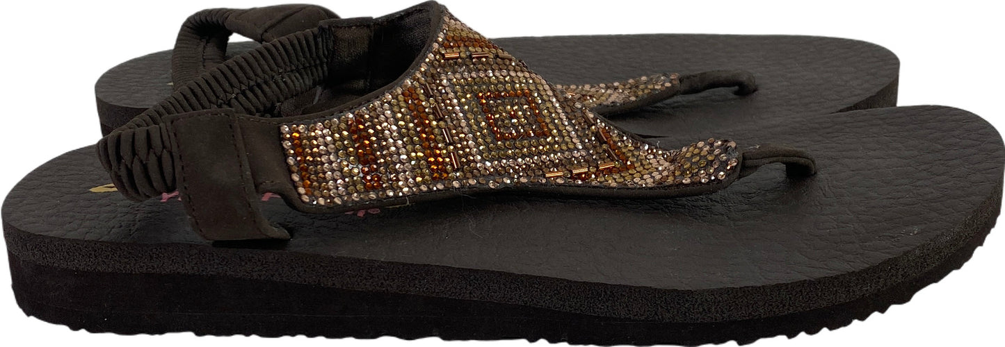 Skechers Women’s Brown Rhinestone Meditation Gypsy Slingback Flip Flops - 6