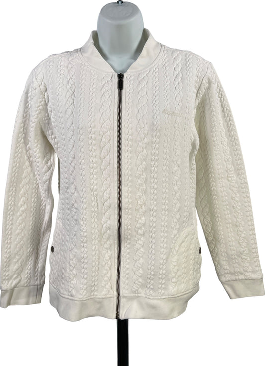 Barbour Women’s White Kelsey Cable Knit Long Sleeve Full Zip Sweater Jacket - 8