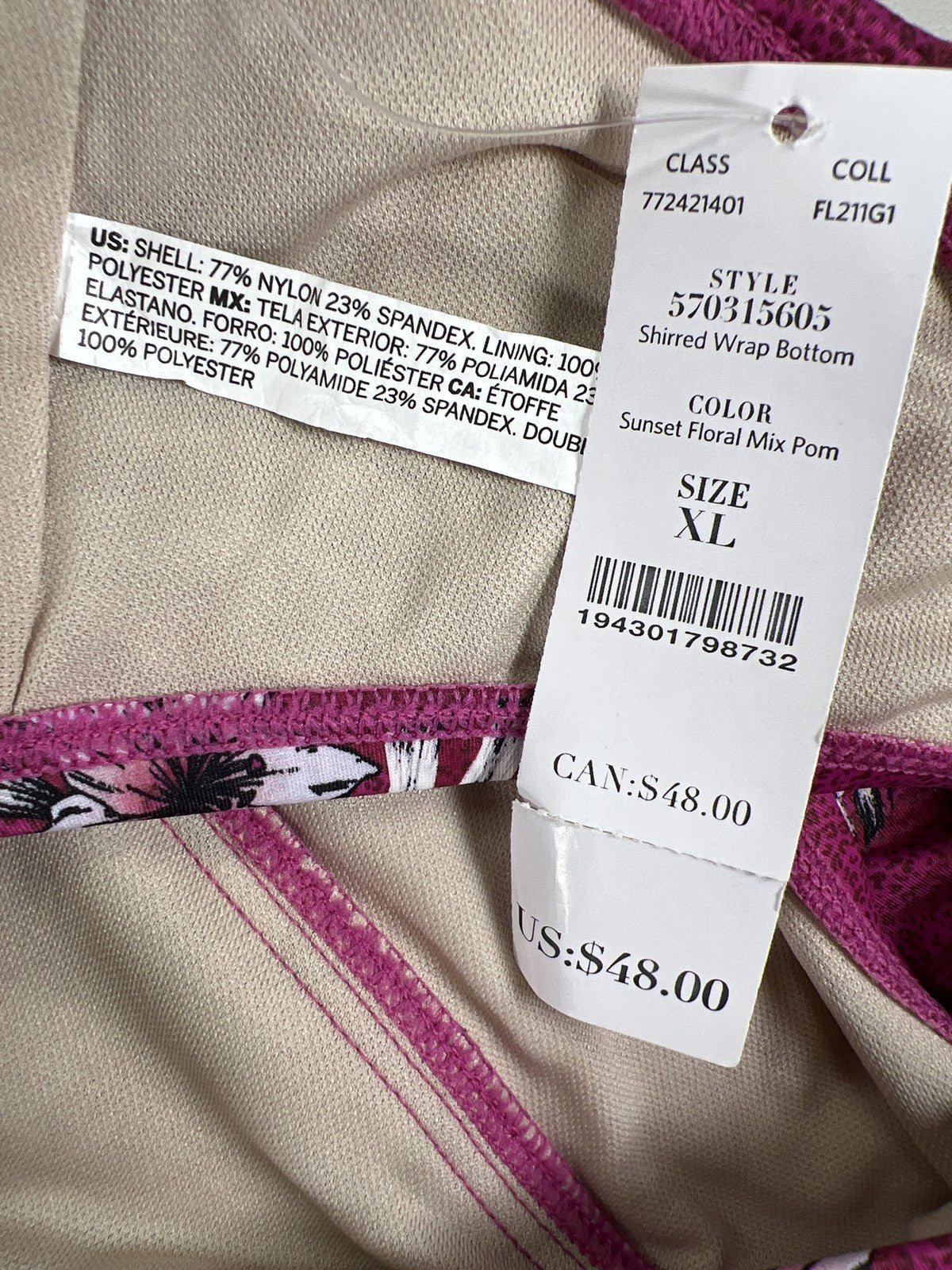 White House Black Market Womens Purple Floral Crossover Bikini Bathing Suit - XL