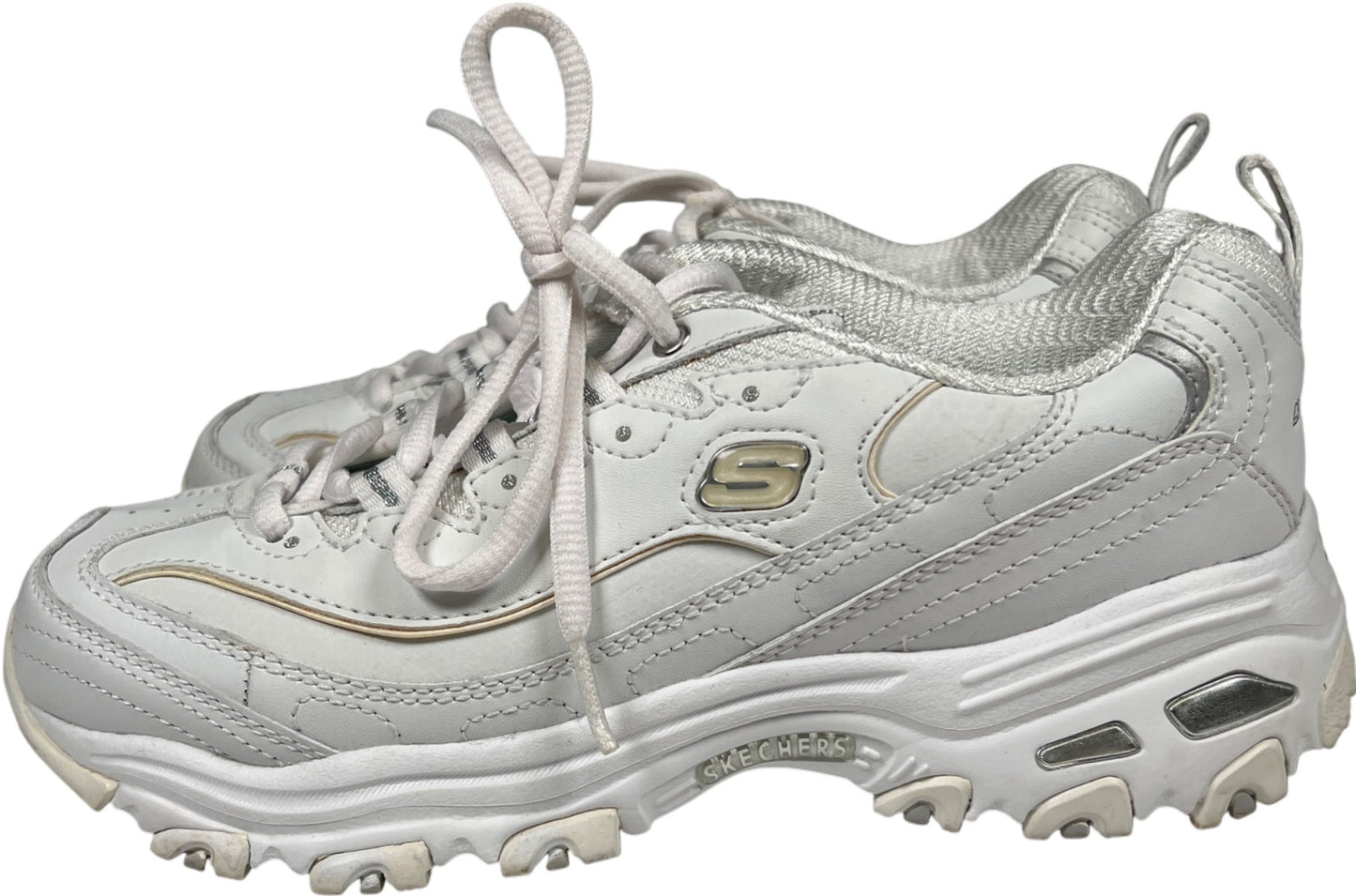 Skechers Women’s White D’Lites Leather Lace Up Walking Sneakers - 7