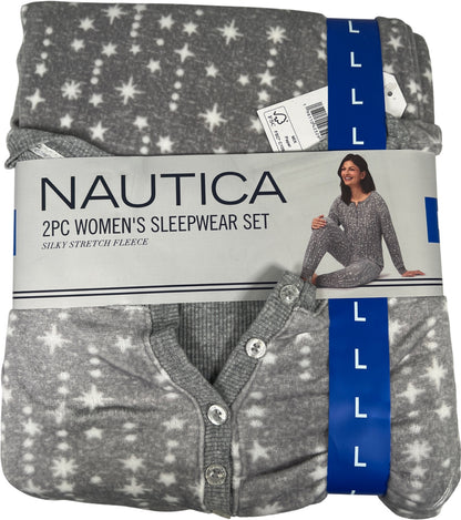 Nautica Women’s Gray 2 Piece Fleece Sleepwear Set Pants and Long Sleeve - L