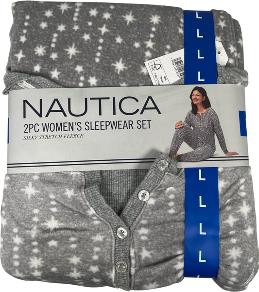 Nautica Women’s Gray 2 Piece Fleece Sleepwear Set Pants and Long Sleeve - L