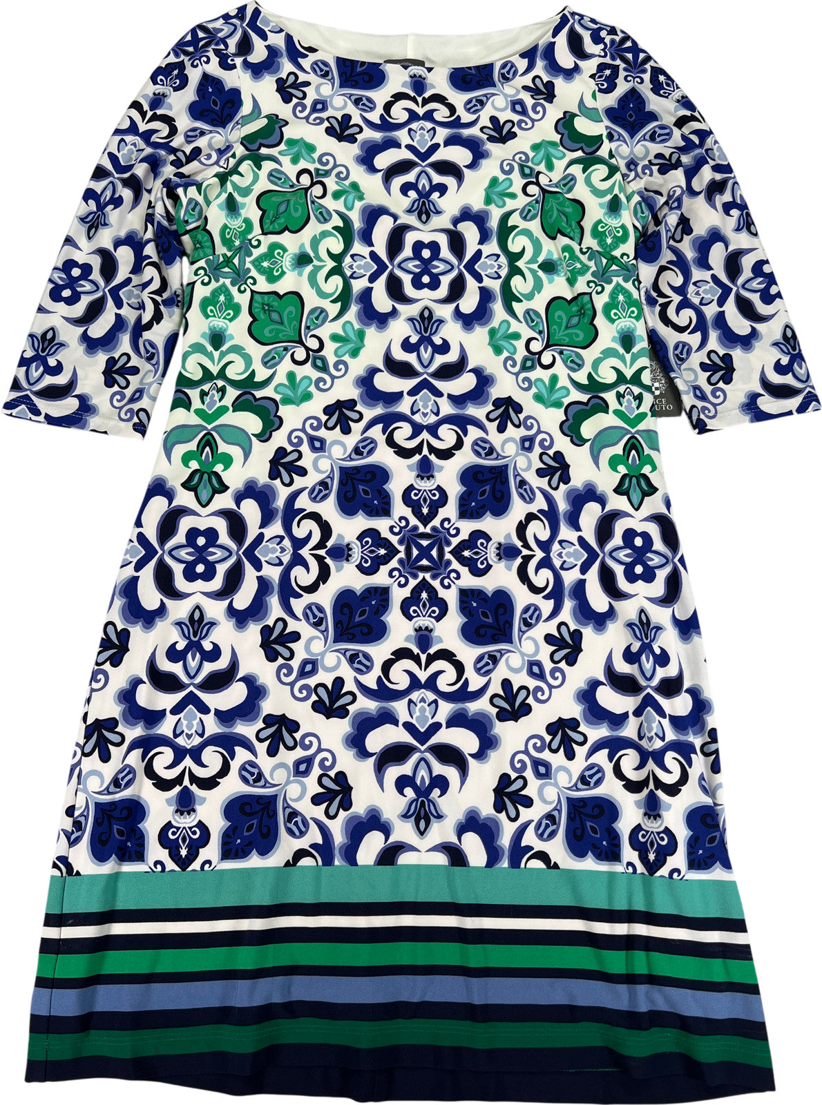 Vince Camuto Women’s Blue/Green Paisley 3/4 Sleeve Shift Dress - 6