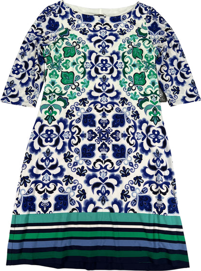 Vince Camuto Women’s Blue/Green Paisley 3/4 Sleeve Shift Dress - 6