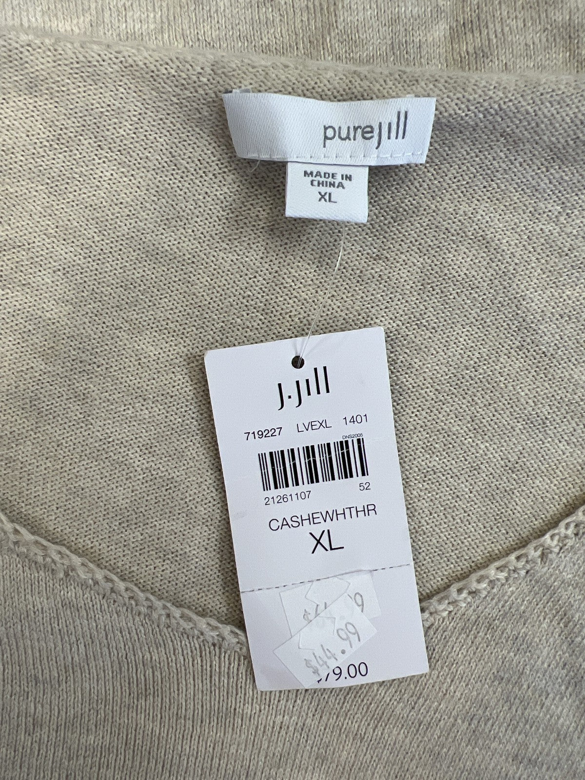 Pure J.Jill Women’s Ivory Long Sleeve Thin Knit V-Neck Sweater - XL