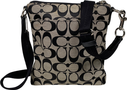 Coach Women’s Black Canvas Signature Print Stripe Small Crossbody Purse