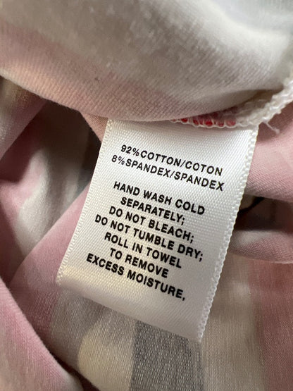 Lafayette 148 Women's Pink/Beige Striped 1/2 Sleeve Shirt - M