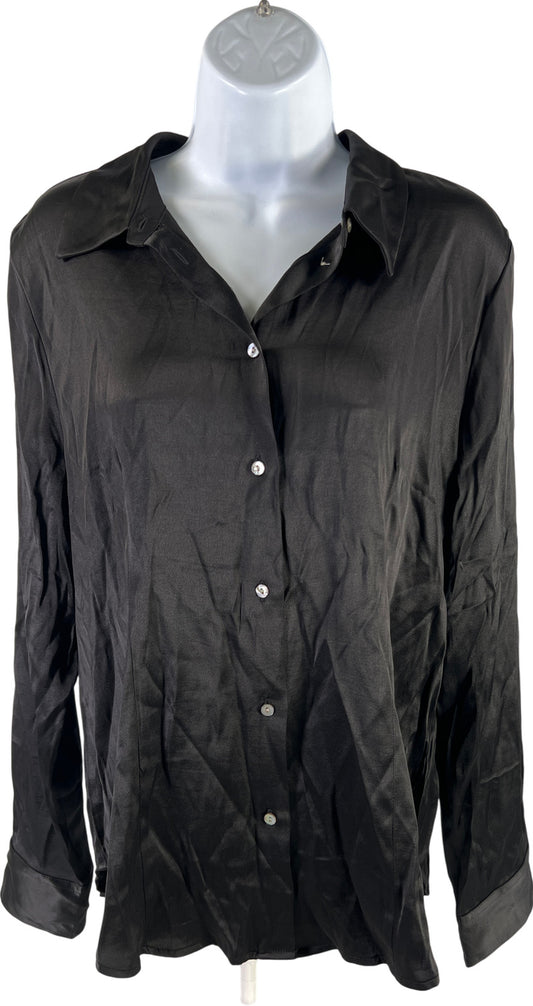 Madewell Women’s Black Darted Button Up Long Sleeve Satin Shirt - 14