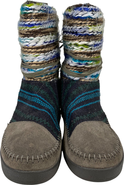 Toms Women’s Blue/Gray Aztec Pull On Nepal Suede Knit Boots - 7
