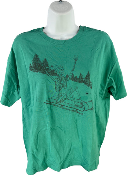 American Eagle Women’s Green Short Sleeve Skeleton Christmas T-Shirt - M