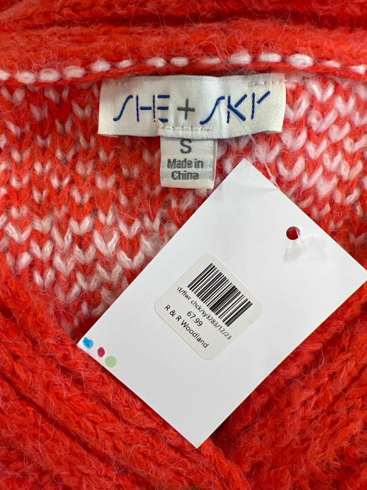 She + Sky Women’s Orange/White Long Sleeve Button Up Chunky Knit Sweater - S