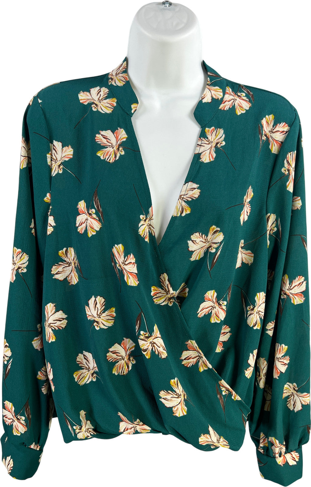 Lush Women’s Blue Teal Floral Long Sleeve Blouse - S