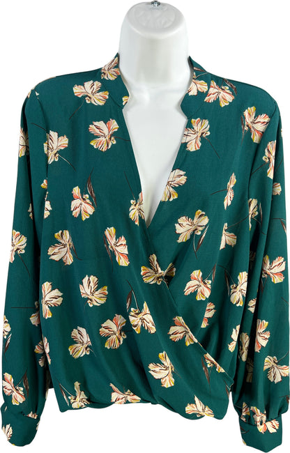 Lush Women’s Blue Teal Floral Long Sleeve Blouse - S