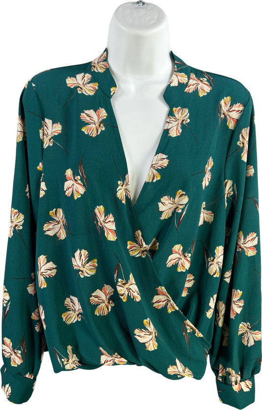 Lush Women’s Blue Teal Floral Long Sleeve Blouse - S
