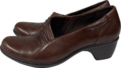Clarks Women’s Brown Leather Slip On Heels - 8
