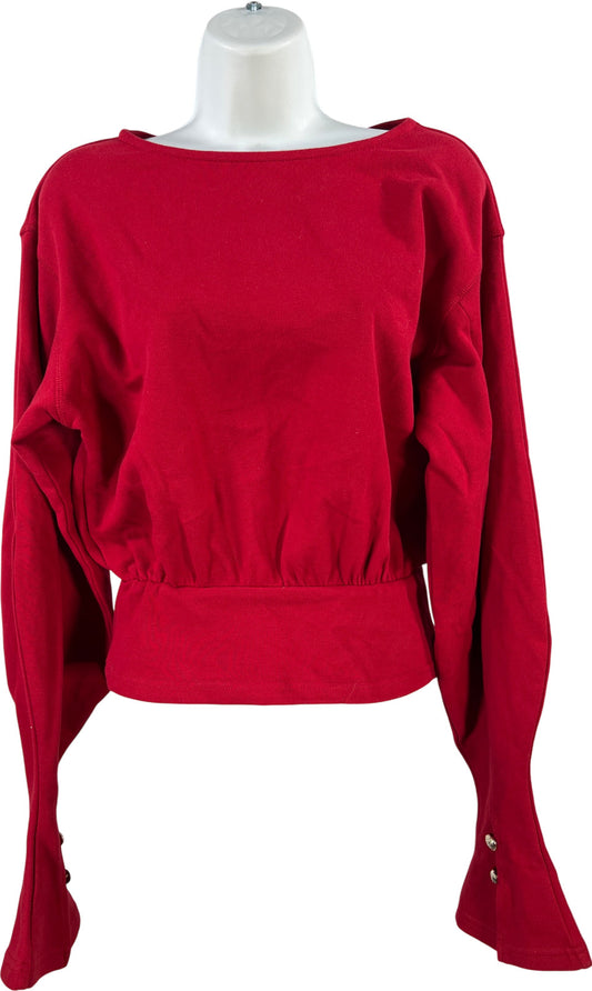 Commense Women’s Red Long Sleeve Peplum Bell Sleeve Shirt - S