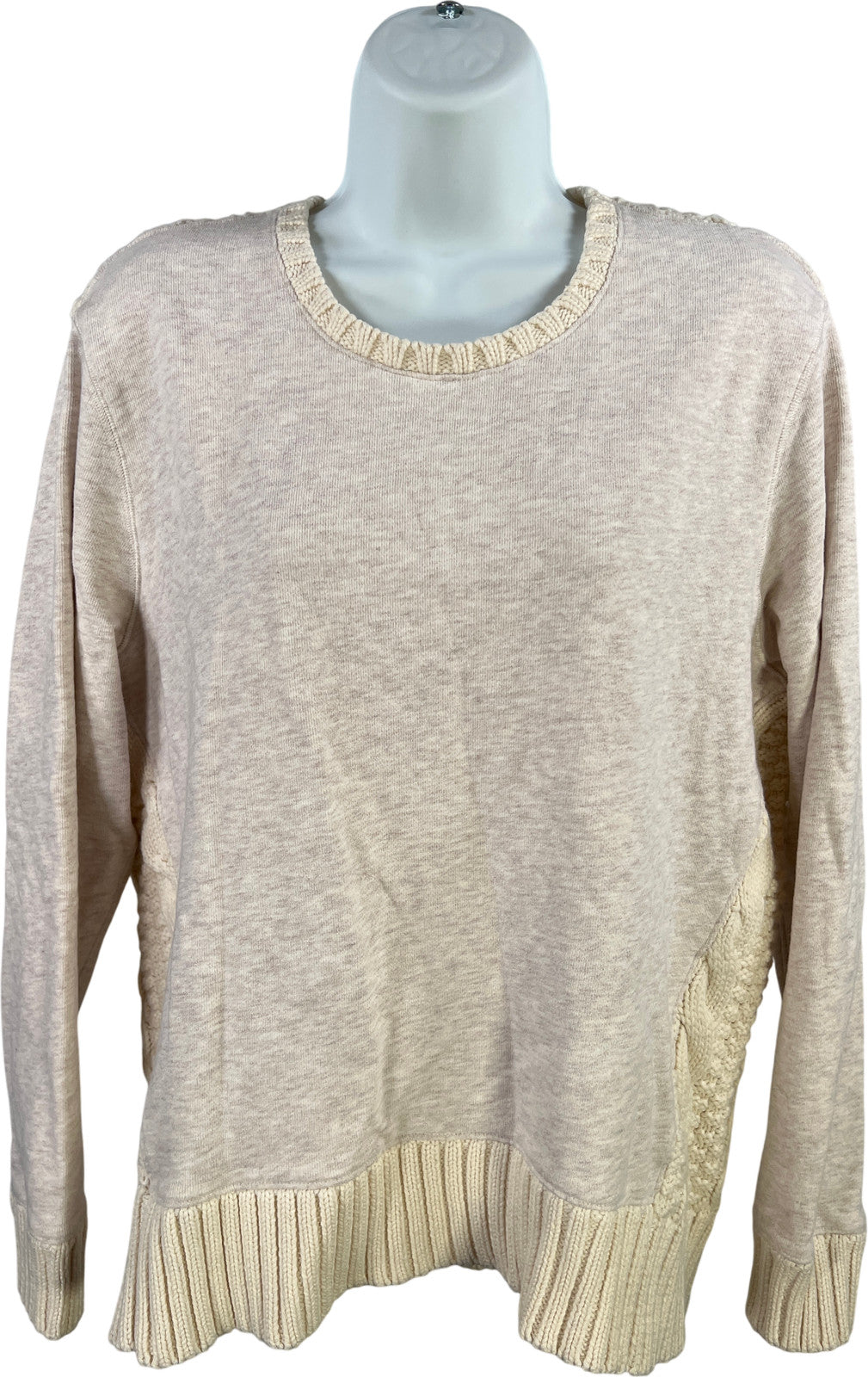Athleta Women’s Light Pink/Ivory Cable Knit Madera Sweater Sweatshirt - M