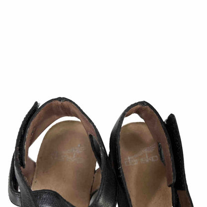 Dansko Women's Black Leather Veruca Strappy Wedge Sandals - 38/ US 8